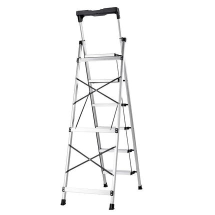 6-Step Folding Aluminum Ladder, 150 kg, Tool Tray