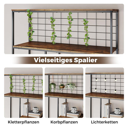 Raft de cărți independent cu 6 niveluri și grilă metalică, maro rustic