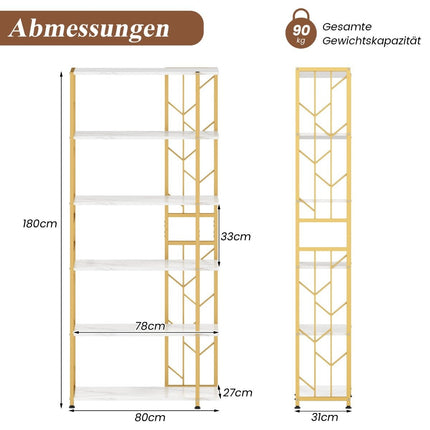 Raft cu 6 niveluri din metal geometric, 80x31x180 cm, alb