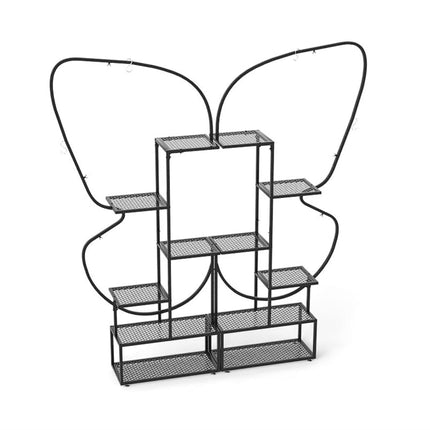 Suport de plante cu 6 niveluri, în formă de fluture, metalic, și cârlige – negru