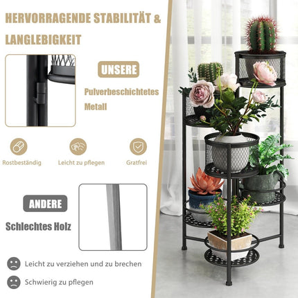 Suport metalic pentru plante cu 6 niveluri, cu design rotativ, scari pentru flori Suport pentru ghiveci negru