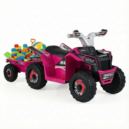 ATV electric pentru copii de 6V cu remorcă, roz, vârste 3+