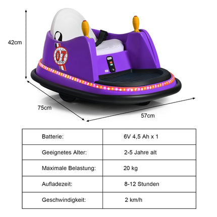 Mașină de protecție electrică pentru copii de 6V cu lumini și muzică, violet