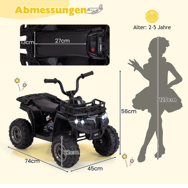 Quad electric pentru copii de 6V cu MP3 și lumini LED, negru