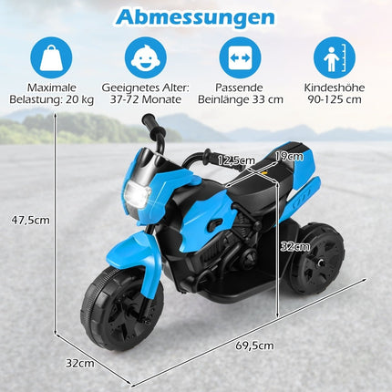 Motocicletă electrică pentru copii de 6V, cu 3 roți, lumini LED