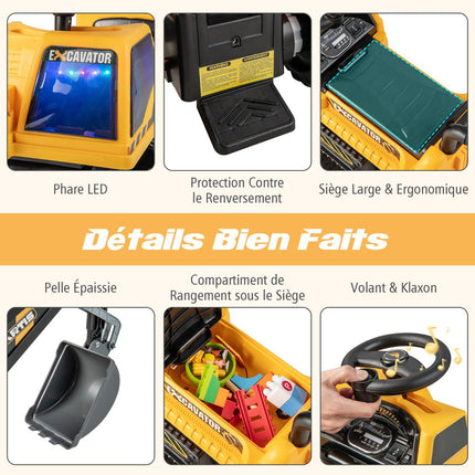 Excavator pentru copii de 6 V, scaun rotativ, muzică