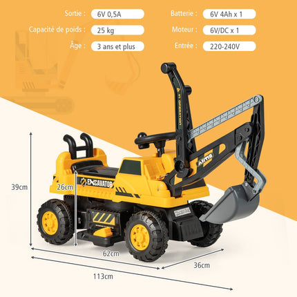 Excavator pentru copii de 6 V, scaun rotativ, muzică