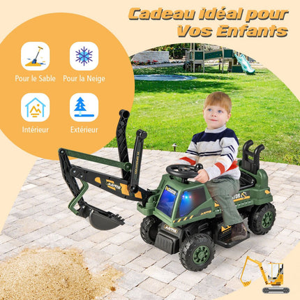 Excavator pentru copii de 6 V, scaun rotativ, muzică