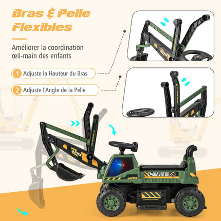 Excavator pentru copii de 6 V, scaun rotativ, muzică