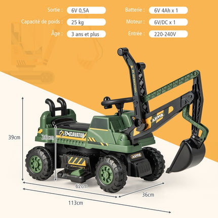 Excavator pentru copii de 6 V, scaun rotativ, muzică