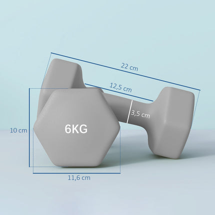 Set de gantere hexagonale de 6 kg, prindere anti-alunecare, sală de gimnastică acasă
