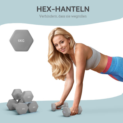 Set de gantere hexagonale de 6 kg, prindere anti-alunecare, sală de gimnastică acasă