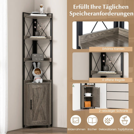 Bibliotecă cu 6 niveluri, dulap industrial înalt, îngust cu 4 rafturi, 48 x 32 x 180 cm, gri rustic