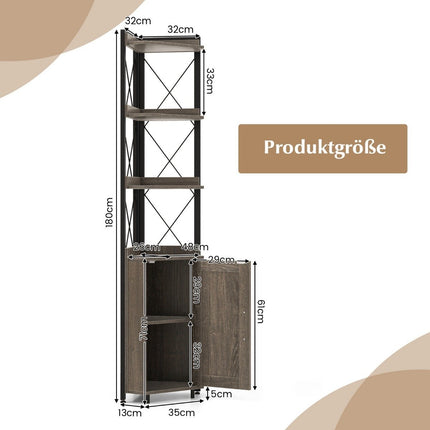 Bibliotecă cu 6 niveluri, dulap industrial înalt, îngust cu 4 rafturi, 48 x 32 x 180 cm, gri rustic