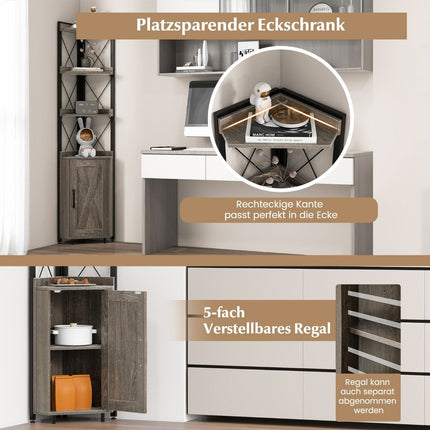 Bibliotecă cu 6 niveluri, dulap industrial înalt, îngust cu 4 rafturi, 48 x 32 x 180 cm, gri rustic
