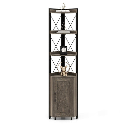 Bibliotecă cu 6 niveluri, dulap industrial înalt, îngust cu 4 rafturi, 48 x 32 x 180 cm, gri rustic