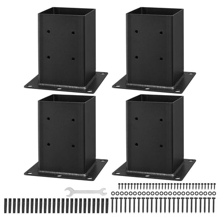 6x6 Post Base Brackets, 4-Pack Carbon Steel, Black
