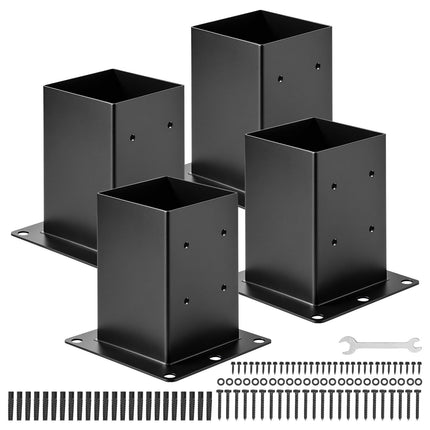 6x6 Post Base Brackets, 4-Pack Carbon Steel, Black