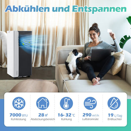 Aer condiționat portabil de 7000 BTU, 3 în 1, acoperire de 28 m³