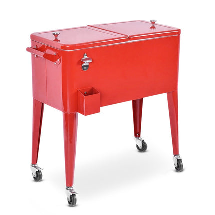 76L cărucior frigider cu roți cărucior lateral ladă frigorifică mobil cărucior băuturi 91 x 48 x 87 cm roșu
