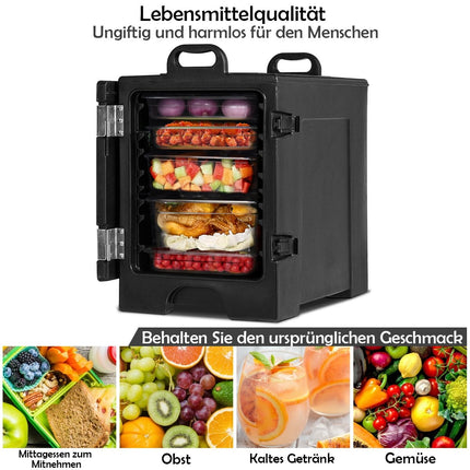 Cutie izolatoare 77L 5 tigăi suport pentru alimente ladă frigorifică recipient pentru încălzirea alimentelor suport pentru alimente 61,5 x 41,5 x 63 cm negru