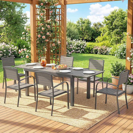 Set de mobilier de exterior cu 7 piese, masă extensibilă și 6 scaune