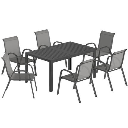 Set de mobilier de exterior cu 7 piese, scaune stivuibile, cadru din oțel