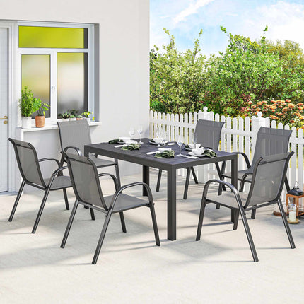 Set de mobilier de exterior cu 7 piese, scaune stivuibile, cadru din oțel