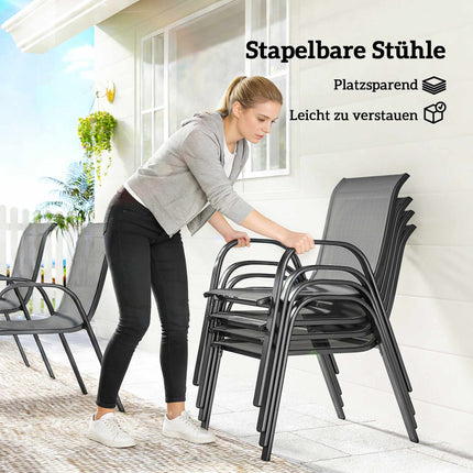 Set de mobilier de exterior cu 7 piese, scaune stivuibile, cadru din oțel