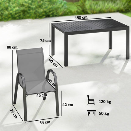 Set de mobilier de exterior cu 7 piese, scaune stivuibile, cadru din oțel
