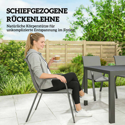 Set de mobilier de exterior cu 7 piese, scaune stivuibile, cadru din oțel