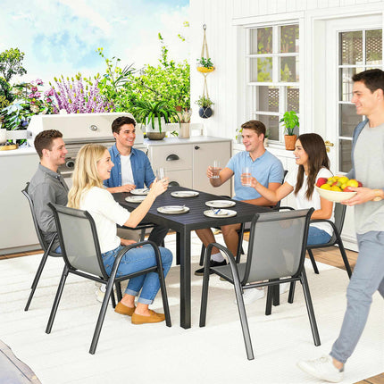 Set de mobilier de exterior cu 7 piese, scaune stivuibile, cadru din oțel