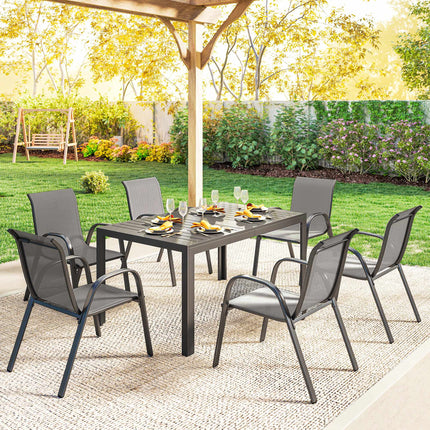 Set de mobilier de exterior cu 7 piese, scaune stivuibile, cadru din oțel