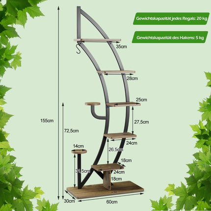 Suport pentru plante metalic cu 7 niveluri, scară curbată, raft pentru plante