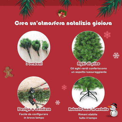 Brad de Crăciun artificial de 2,1 m, cu balamale, 808 vârfuri, suport