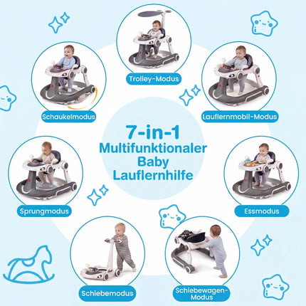 Premergător reglabil 7 în 1 pentru bebeluși, cu copertină și centru de activități