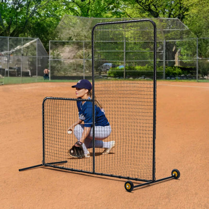 7x7 Ft Baseball L Screen, Portable Pitching Net With Wheels