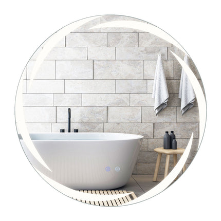 Oglindă rotundă pentru baie, 80 cm, cu LED, sticlă securizată, anti-aburire