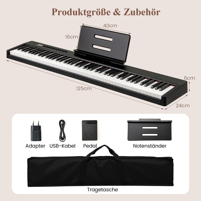 Pian digital cu 88 de clape, dimensiuni normale, portabil, negru
