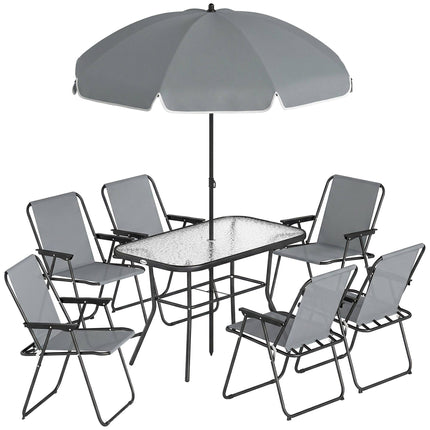 Set de masă pentru exterior cu 8 piese, umbrelă și scaune pliabile