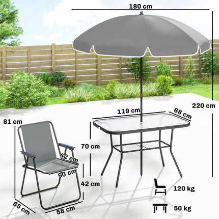 Set de masă pentru exterior cu 8 piese, umbrelă și scaune pliabile