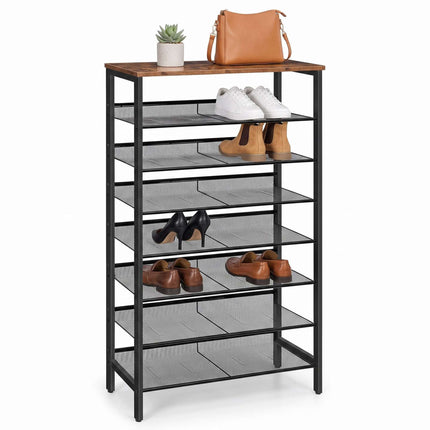 Suport pentru pantofi cu 8 niveluri din metal și MDF, maro