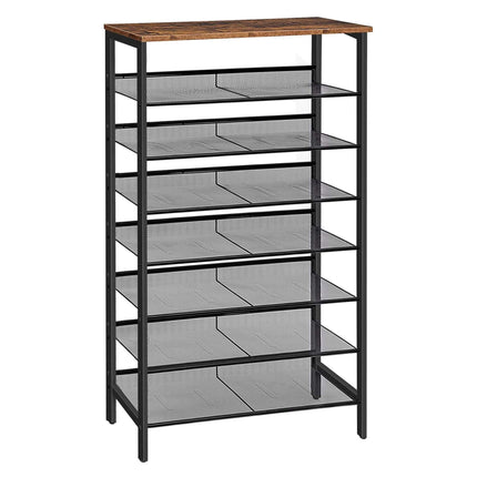 Suport pentru pantofi cu 8 niveluri din metal și MDF, maro