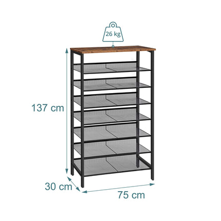 Suport pentru pantofi cu 8 niveluri din metal și MDF, maro