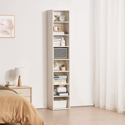 8-Tier Narrow Bookcase, 71 Inch, Adjustable Shelves, White