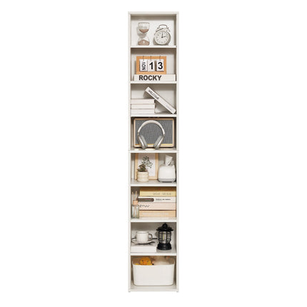 8-Tier Narrow Bookcase, 71 Inch, Adjustable Shelves, White