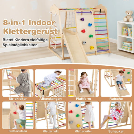 Set de cățărat Montessori 8 în 1 cu tobogan și leagăn
