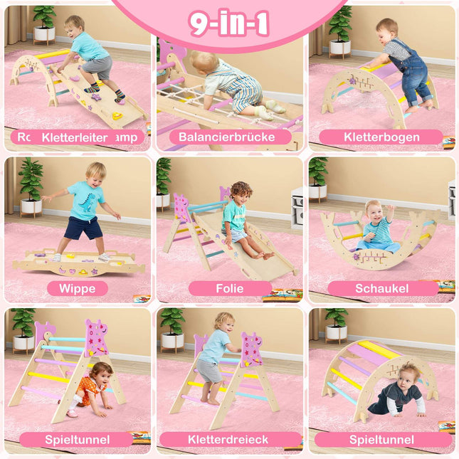 Set de cățărat Montessori din lemn 8 în 1 pentru copii