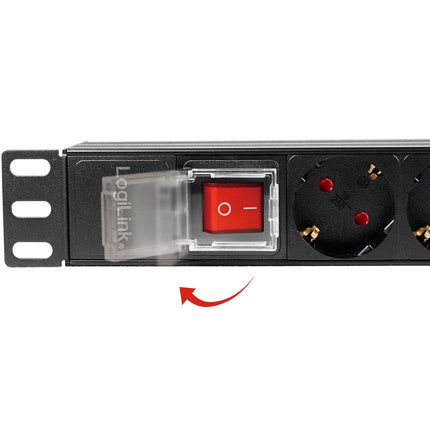8-way branch socket with switch for 19" rack U1 Black