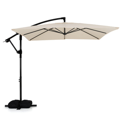 Umbrelă de terasă cantilever cu deviere, 8x8 ft, rotativă la 360 de grade, bej